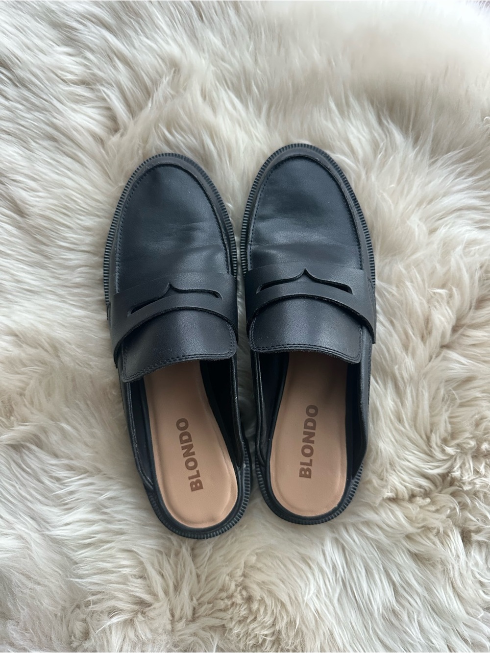 Blondo Black Leather Loafer Mules - Waterproof